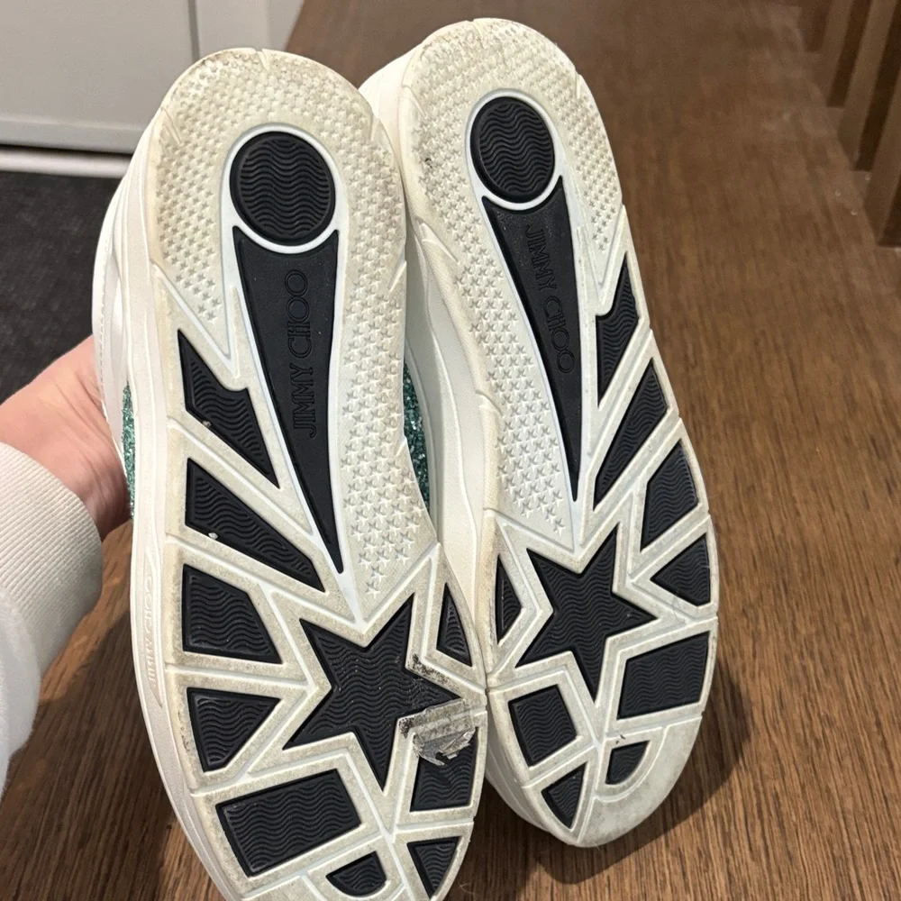 Jimmy Choo White and Teal Glitter Sneakers - Picture 6 of 8